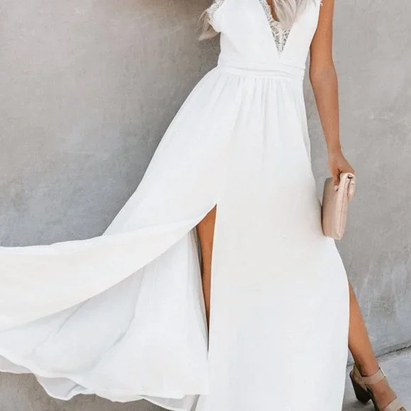 White Lace Slit Maxi Dress - Picture 4 of 8